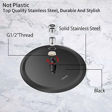 GGStudy 12 Inches Round Rain Shower head Large Stainless Steel High Pressure Shower Head,Ultra Thin Rainfall Bath Shower 1/2 Connection Oil Rubbed Bronze Black Shower Head