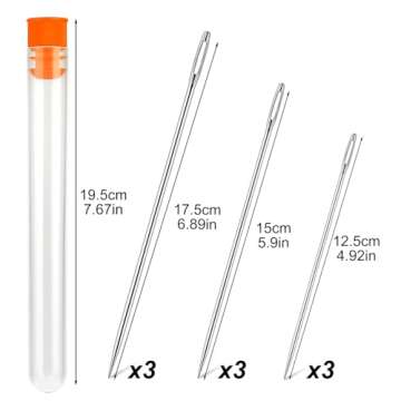 WONVOC Long Sewing Needles - 9 Pcs & 3 Sizes-4.9/5.9/6.9'' Stitching Needles, Hand Sewing Needles fo...