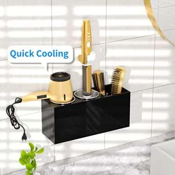 NIUBEE Hair Dryer Holder, Hair Tool Organizer Wall Mount, Blow Dryer Holder Cabinet Door, Bathroom Styling and Hot Tools Organizer for Flat Irons, Curling Irons (Black)