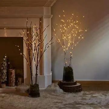 LITBLOOM Lighted White Twig Branches 32IN 100 LED with Timer Battery Operated, Artificial Tree Branch with Warm White Lights for Holiday Xmas Home Decoration Indoor Outdoor Decor