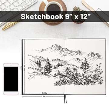 Hardcover Sketch Book 9" x 12", Sketchbook Drawing Pads, 160GSM Thick Smooth Sketching Paper 46 Sheets/92 Pages, Micro-Perforated Pages