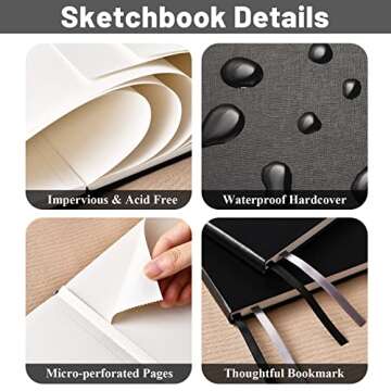 Hardcover Sketch Book 9" x 12", Sketchbook Drawing Pads, 160GSM Thick Smooth Sketching Paper 46 Sheets/92 Pages, Micro-Perforated Pages
