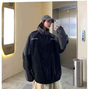 Pbkabiug Vintage Women Jackets Hip Hop Style Patchwork Windbreak Unisex Streetwear Lightweight Jackets Bomber Jackets