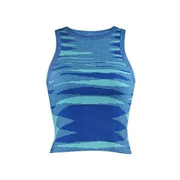 Women Basic Ribbed Knit Tie Dye Tank Top Crew Neck Sleeveless Crop Top Y2K Summer Camisole Vest Top (Blue, S)