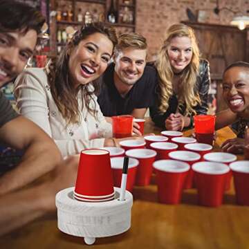 Cup Holder Wooden Cup Holder with Marker Slot Cup Dispenser Party Round Cup Organizer for Party Decoration Bathroom Kitchen Showers Picnic Housewarming Couples Gift Social Gathering
