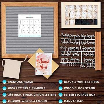 Letter Board 12"x12" Double Sided (Black & Gray) +690 Pre-Cut Letters +Cursive Words +Stand +UPGRADED WOODEN Sorting Tray | Felt Letter Board with Letters, Letter Boards, Letterboard, Word Board