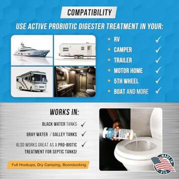 RV Black Tank Treatment Toilet Chemicals - 16 Treatments Waste Digester for Holding Tank, Gray Water Tank in RVs, Campers & Boat - Camper Toilet Sensor Cleaner, Sewer Deodorizer, 32oz - Made in USA
