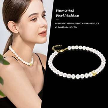 Pearl Choker Necklaces for Women - Cream White Pearl Chain With Initial Pendant - 18 K Gold Plated Dainty Toggle Clasp Necklace Gift for Mom, Sister, Lover, Wife (Cream White - M)