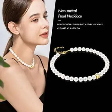 Pearl Choker Necklaces for Women - Cream White Pearl Chain With Initial Pendant - 18 K Gold Plated Dainty Toggle Clasp Necklace Gift for Mom, Sister, Lover, Wife (Cream White - M)