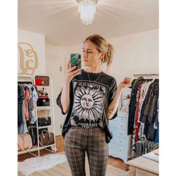 Fenxxxl Cute Oversized Letter Print Tee for Women