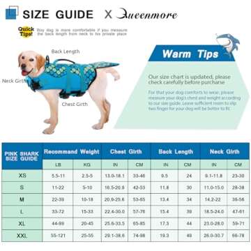 Queenmore Mermaid Dog Life Jacket, Dog Life Vest for Swimming, Blue, XS