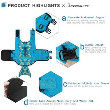 Queenmore Mermaid Dog Life Jacket, Dog Life Vest for Swimming, Blue, XS