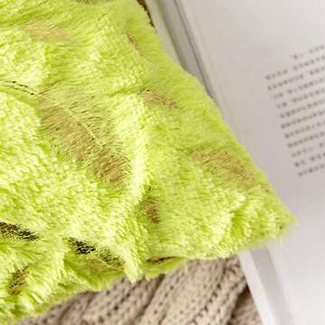 MIULEE Pack of 2 Decorative Throw Pillow Covers Plush Faux Fur with Gold Feathers Gilding Leaves Cushion Covers Cases Soft Fuzzy Cute Pillowcase for Couch Sofa Bed, 18 x 18 Inch, Yellow