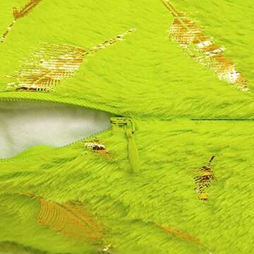 MIULEE Pack of 2 Decorative Throw Pillow Covers Plush Faux Fur with Gold Feathers Gilding Leaves Cushion Covers Cases Soft Fuzzy Cute Pillowcase for Couch Sofa Bed, 18 x 18 Inch, Yellow