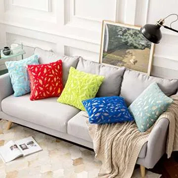 Luxurious MIULEE Faux Fur Throw Pillow Covers with Gold Feathers