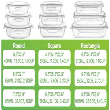 HOMBERKING Glass Food Storage Containers with Lids, [18 Piece] Glass Meal Prep Containers, Airtight ...