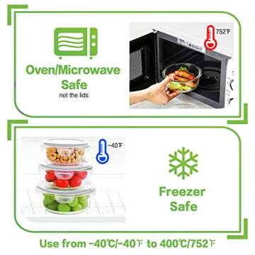 HOMBERKING Glass Food Storage Containers with Lids, [18 Piece] Glass Meal Prep Containers, Airtight Glass Lunch Bento Boxes, BPA-Free & Leak Proof (9 lids & 9 Containers) - Grey