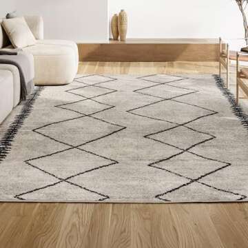 JONATHAN Y MOH203A-4 Zaina Moroccan Beni Souk Indoor Farmhouse Area-Rug Bohemian Minimalistic Geometric Easy-Cleaning Bedroom Kitchen Living Room Non Shedding, 4 X 6, Cream,Black