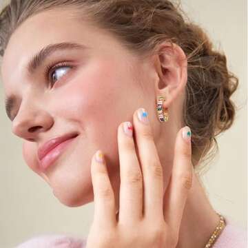 GLOQUAT Colorful Crystal Hoop Earrings 14K Gold Plated Rainbow Hoops for Women 925 Silver Post Vintage Colorful Cubic Zirconia Gold Round Circle Hoops for Women Trendy Jewelry 25mm