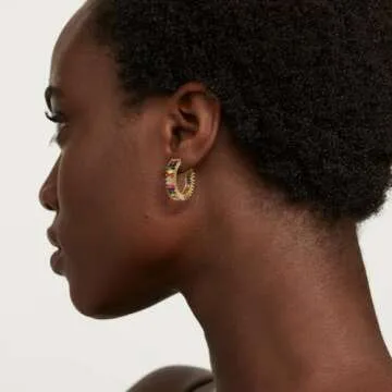 GLOQUAT Colorful Crystal Hoop Earrings 14K Gold Plated Rainbow Hoops for Women 925 Silver Post Vintage Colorful Cubic Zirconia Gold Round Circle Hoops for Women Trendy Jewelry 25mm