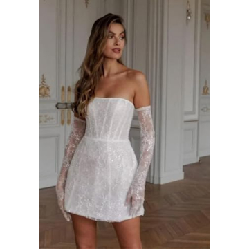 Sparkly Short Wedding Dresses for Bride Cute Lace Dress