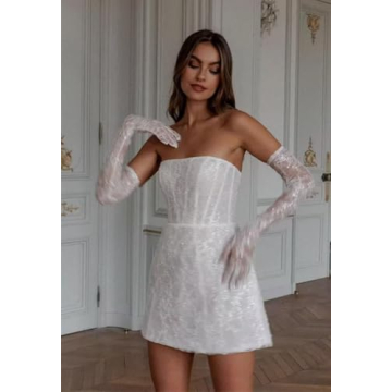 Sparkly Short Wedding Dresses for Bride Cute Lace Dress