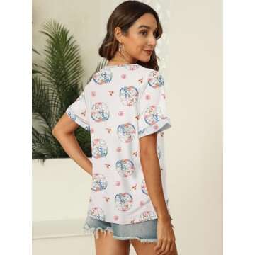 EyMuse Women's Casual Short Sleeve T-Shirts V Neck Trendy Cute Graphic Tunic Tops Basic Tees Blouses...
