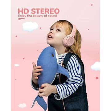 awatrue Kids Headphones with Microphone Foldable Stereo Tangle-Free 3.5mm Jack Wired Cord On-Ear Headset for Children/Teens/Boys/Girls/Smartphones/School/Kindle/Airplane Travel/Plane/Tablet (Pink)