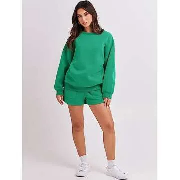 ANRABESS Women 2 Piece Outfits Sweat Shorts Sets 2025 Oversized Casual Lounge Matching Set Sweatsuit Tracksuit Clothes Green Large