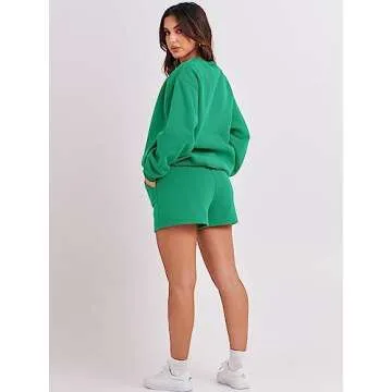 ANRABESS Women 2 Piece Outfits Sweat Shorts Sets 2025 Oversized Casual Lounge Matching Set Sweatsuit Tracksuit Clothes Green Large