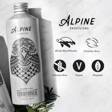 Alpine Provisions Rosemary & Mint Conditioner - Naturally Moisturize, Repair, & Strengthen with Essential Oils, Sunflower oil & Aloe Vera, Vegan, Sulfate - Plant-Based Hair Care - 16.9 FL Oz
