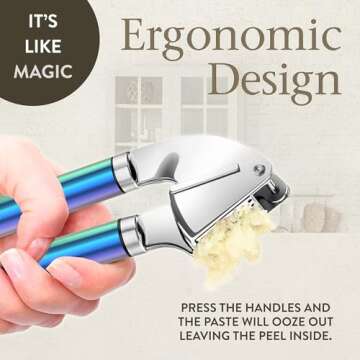 ORBLUE Garlic Press Stainless Steel - Premium Professional Grade Garlic Mincer, Crusher & Peeler Set - Easy Clean, Dishwasher Safe & Rust-proof, Multi-colored