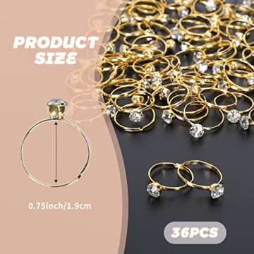 Whaline 36 Packs Diamond Engagement Rings Gold Minimalist Bridal Shower Rings for Wedding Table Deco...