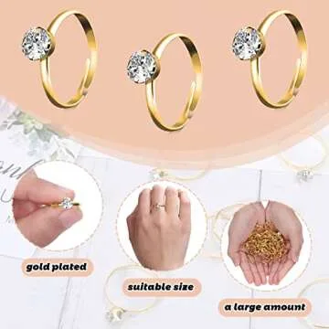 Whaline 36 Packs Diamond Engagement Rings Gold Minimalist Bridal Shower Rings for Wedding Table Decorations Party Supply Favor Accents Cupcake Toppers Bachelorette Hens Party