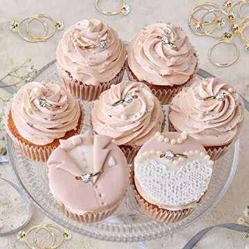 Whaline 36 Packs Diamond Engagement Rings Gold Minimalist Bridal Shower Rings for Wedding Table Decorations Party Supply Favor Accents Cupcake Toppers Bachelorette Hens Party