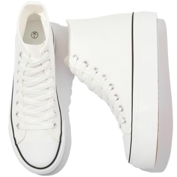 POVOGER Platform Sneakers for Women Fashion High Top Canvas Shoes White Womens Platform Shoes Casual...