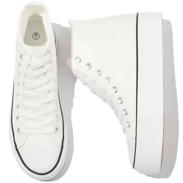 POVOGER Platform Sneakers for Women Fashion High Top Canvas Shoes White Womens Platform Shoes Casual...