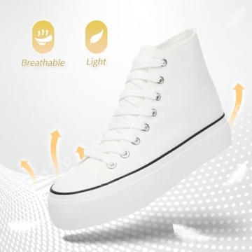 POVOGER Platform Sneakers for Women Fashion High Top Canvas Shoes White Womens Platform Shoes Casual Lace Up Mid Top Shoes(White,US06)