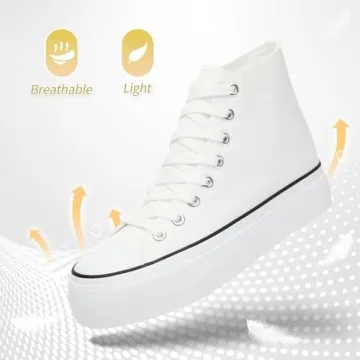 POVOGER Platform Sneakers for Women Fashion High Top Canvas Shoes White Womens Platform Shoes Casual Lace Up Mid Top Shoes(White,US06)