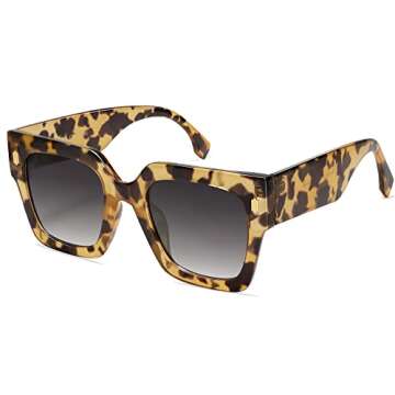 SOJOS Vintage Oversized Square Sunglasses for Women,Retro Womens Luxury Big Large Sun Glasses UV400 SJ2194 Yellow Leopard
