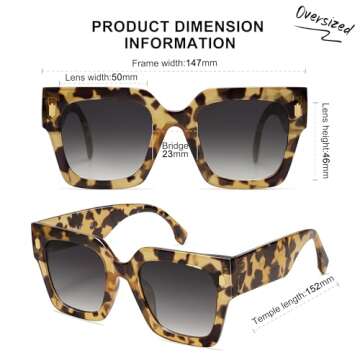 SOJOS Vintage Oversized Square Sunglasses for Women,Retro Womens Luxury Big Large Sun Glasses UV400 SJ2194 Yellow Leopard