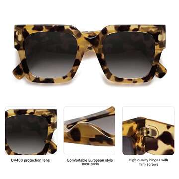 SOJOS Vintage Oversized Square Sunglasses for Women,Retro Womens Luxury Big Large Sun Glasses UV400 SJ2194 Yellow Leopard