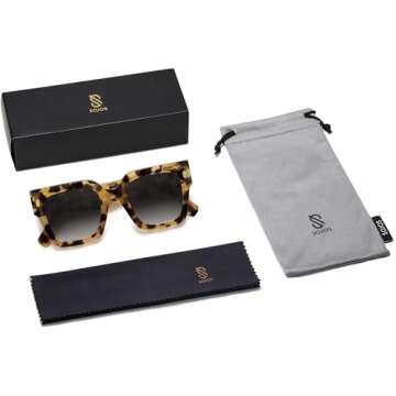SOJOS Vintage Oversized Square Sunglasses for Women,Retro Womens Luxury Big Large Sun Glasses UV400 SJ2194 Yellow Leopard