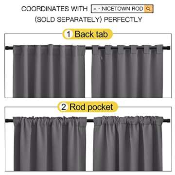 NICETOWN Bedroom Blackout Curtain Panels - (Gray Color) 52 x 108 Inch, 2 PCs, Insulating Energy Saving Solid Rod Pocket Blackout Drapes for Hall, Villa