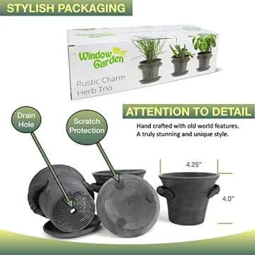 Indoor Herb Garden - Rustic Planters Starter Kit - Kitchen Delight