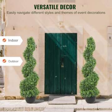 VEVOR Artificial Boxwood Spiral Topiary Trees, 3ft Tall (2 Pieces) Faux Plant Outdoor, All-Year Green Fake Plant with Replaceable Leaves for Decorative/Indoor/Porch/Garden