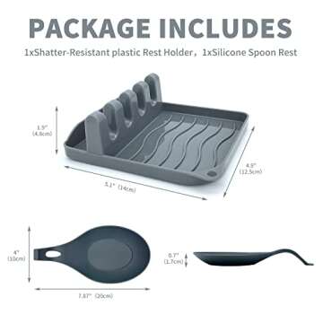 LSVGOE 2 Pack Multiple Utensil Spoon Rest with Drip Pad Non-Slip Heat Resistant Kitchen and Grill Spoon Holder for Spatula, Ladle, Tongs, Kitchen Gadgets, and Cooking Accessories (Silver Gray)