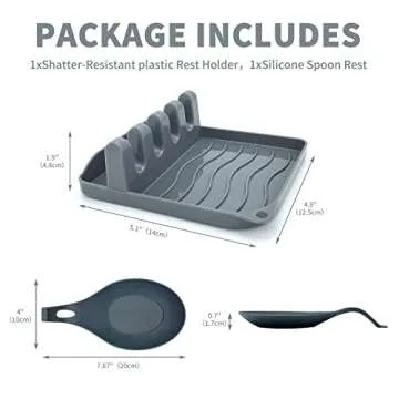 LSVGOE 2 Pack Multiple Utensil Spoon Rest with Drip Pad Non-Slip Heat Resistant Kitchen and Grill Spoon Holder for Spatula, Ladle, Tongs, Kitchen Gadgets, and Cooking Accessories (Silver Gray)