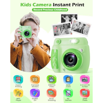 Kids Camera Instant Print - Fun Gift for Girls & Boys Ages 3-12 with 1080P Video