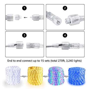 Brizled 18ft 216 LED Rope Lights, 120V ETL Listed Plugin Rope Lights Connectable Daylight White Indo...